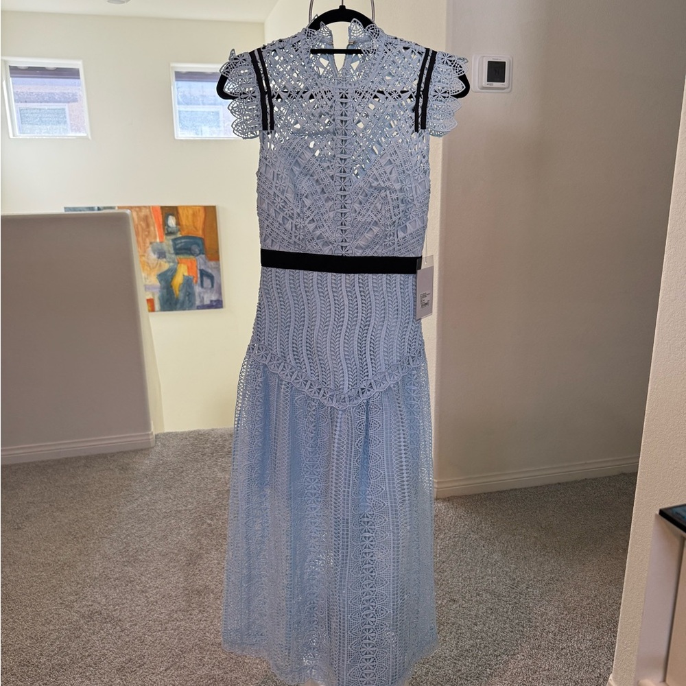 Self-Portrait Light Blue Lace Midi Dress